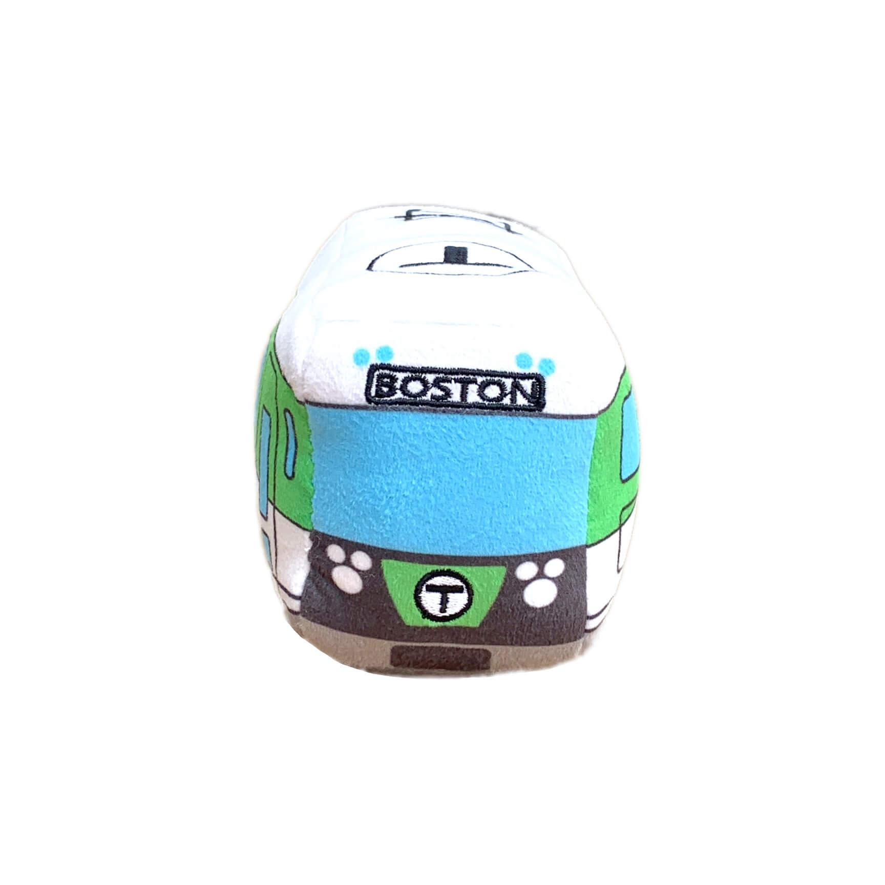 Front view of cute Boston MBTA Green Line Trolley plush toy
